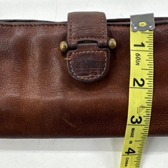 Vintage Y2K Fossil Distressed Soft Leather Wallet Trifold Brown Card Money Snap - Picture 2 of 14